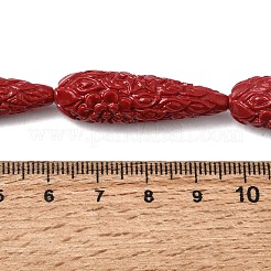 合成サンゴ彫刻ビーズ連売り  染め  ティアドロップ  暗赤色  34x10.5mm  穴：1.2mm  約11個/連  14.65''（37.2センチメートル）&nbsp;CORA-C003-09A-02