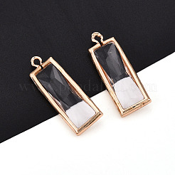 ガラスチャーム  真鍮パーツ  多面カット  長方形  ゴールドカラー  透明  26x9x5mm  穴：1.6mm&nbsp;X-GLAA-S179-13