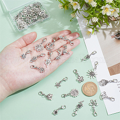 40個 20スタイルの花の合金ペンダント装飾  合金製カニカン付き  アンティークシルバー＆プラチナ  25~31mm  2個/スタイル&nbsp;HJEW-PH02114