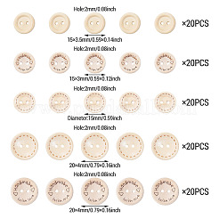 100個 5色 2穴木製ボタン  フラットラウンド  ミックスカラー  15~20x3~4mm  穴：2mm  20個/スタイル&nbsp;BUTT-TA0001-52