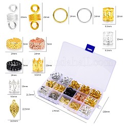 Diyヘアブレードアクセサリー  アルミニウムドレッドロックビーズ付き  メッキ鉄の髪のコイルの袖口  アイアン製丸カン  チベット風合金ペンダントとビーズコンテナ  ミックスカラー  17.4x10x2.15cm  約227個/箱&nbsp;DIY-YW0001-46