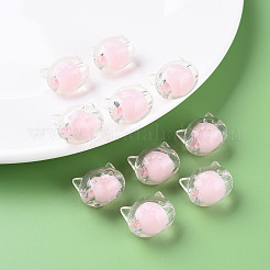 透明なアクリルビーズ  二層ビーズ  猫  ピンク  16x18.5x14.5mm  穴：3.5mm  約78個/200g&nbsp;X1-MACR-S373-115-B07
