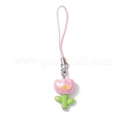 花柄アクリル携帯ストラップ  ナイロンストラップ付き  ミックスカラー  9cm&nbsp;HJEW-JM01883
