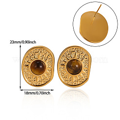 304ステンレススチールと天然タイガーアイのスタッドピアス  太陽とオーバル  ゴールドカラー  23x18mm&nbsp;WG09903-01