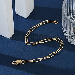 PVD真空メッキ304ステンレススチールペーパークリップチェーンブレスレット  長持ちメッキ  カニカン付き  ゴールドカラー  7-3/4インチ（19.6cm）&nbsp;X-BJEW-I295-15G
