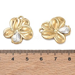 304ステンレススチール製、透明ガラスペンダント付き  花のチャーム  花  23.5x22x3.5mm  穴：2mm&nbsp;SA-CBA2E51-01G