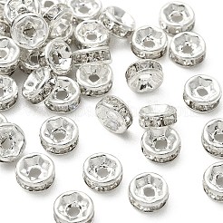 真鍮製ラインストーンスペーサービーズ  グレードA  ストレートフランジ  ロンデル  クリスタル  銀  6x3mm  穴：1mm&nbsp;RB-YW0001-04C-01S