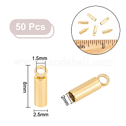 304ステンレススチールコードエンド50個  エンドキャップ  コラム  ゴールドカラー  8x2.5mm  穴：1.5mm  内径：2mm&nbsp;STAS-UN0051-80
