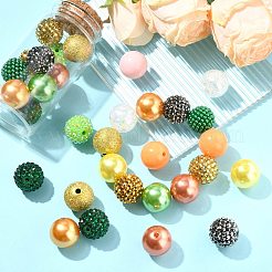 50個のDIYジュエリー作りの検索キット  ABカラーの透明なクラックルラウンドアクリルビーズを含む  ABSプラスチックパール調ラウンドビーズ  ミックスカラー  18~20mm  穴：1.8~3.4mm&nbsp;DIY-CJ0003-06