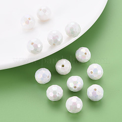 不透明なアクリルビーズ  多面カット  染め  ABカラー  ラウンド  ホワイト  12x11.5mm  穴：1.8mm  約560個/500g&nbsp;TACR-S154-10F-09