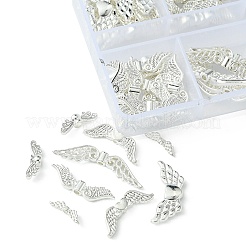 80 個 6 スタイル合金ビーズセット  ウイング  銀  7~22x3~30x3~4mm  穴：1~1.5mm&nbsp;FIND-FS0001-94
