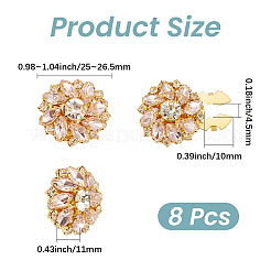 8個の花の真鍮とガラスのラインストーンカフスボタン  ショールとケープのバックル  衣類用アクセサリー  ゴールドカラー  ピンク  25~26.5x11mm  穴：10x4.5mm&nbsp;FIND-CY0002-40
