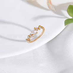 女性用真鍮マイクロパヴェキュービックジルコニアカフリング1個  葉  ゴールドカラー  透明  内径：17.5mm&nbsp;RJEW-LP0002-23D