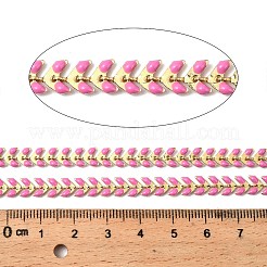 真鍮エナメルリーフリンクチェーン  ハンダ付け  長持ちメッキ  スプールで  ゴールドカラー  パールピンク  リンク：6x7x2mm  約32.81フィート（10m）/ロール&nbsp;CHC-F021-02G-03
