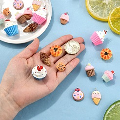 20個10スタイル不透明樹脂ペンダント  模造食品  プラチナメッキ鉄ループ付き  混合図形  ミックスカラー  14~32x13~24x5.5~24mm  穴：1.8~2mm  2個/スタイル&nbsp;RESI-YW0004-07