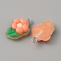 半透明の樹脂チャーム  花のチャーム  プラチナトーンの鉄ループ付き  ライトサーモン  23x14x7mm  穴：2mm&nbsp;RESI-TAC0019-08I