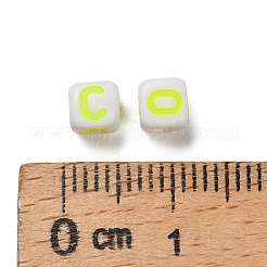 不透明なアクリルビーズ  エナメルスタイル  文字付きのキューブ  緑黄  4.5x4.5x4.5mm  穴：2mm  約8333個/500g&nbsp;OACR-I022-02A