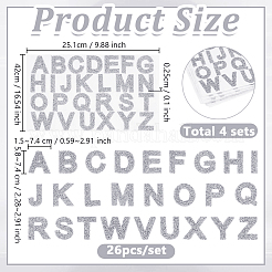 104個4セット文字a〜z樹脂ラインストーンホットフィックスラインストーン  パッチを縫う  ドレスシューズ衣服装飾  銀  58~63x15~74mm&nbsp;DIY-GO0002-84B