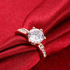 絶妙な婚約指輪 真鍮 チェコ ラインストーン ソリティア リング  女性のための指輪  ローズゴールド  サイズ8  18.1mm&nbsp;RJEW-BB02141-8