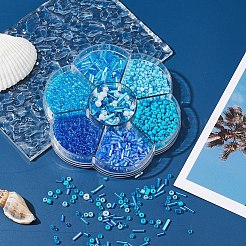 7スタイルのベーキングペイント＆透明＆トランス＆セイロンガラスシードビーズ  ガラス竹ビーズ  ジュエリー作りのための  ミックスカラー  約1050個/箱&nbsp;SEED-YW0001-45D