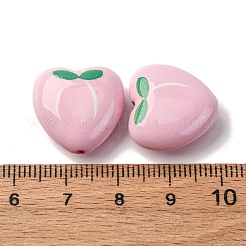 不透明なアクリルビーズ  フルーツ入りハート  桃  17x18x8.5mm  穴：1.6mm&nbsp;MACR-V001-01C