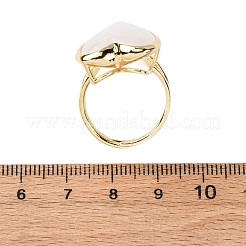 ハートの天然石の指輪  女性のための真鍮の調節可能なリング  34x18.5~19mm  内径：18mm&nbsp;RJEW-M076-03G