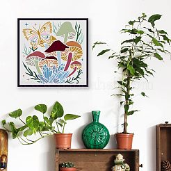 プラスチック再利用可能な描画絵画ステンシル テンプレート  スクラップブック、布地、タイル、床、家具、木材の塗装用  正方形  きのこ模様  300x300mm&nbsp;DIY-WH0172-538