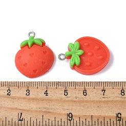 12個12スタイル不透明樹脂ペンダント  苺  プラチナトーンのアイアンループ付き  レッド  25x21x7mm  穴：1.8mm  1個/スタイル&nbsp;RESI-V001-04