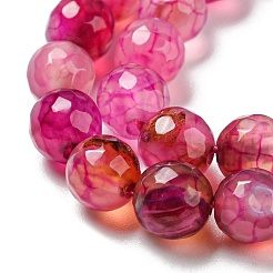 天然石瑪瑙ビーズ連売り  染め＆加熱  ラウンド  多面カット  濃いピンク  6mm  穴：1mm  約62個/連  14.37~14.76インチ（36.5~37.5cm）&nbsp;G-C082-A01-09