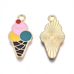 メッキ合金エナメルチャームラック  カドミウムフリー＆ニッケルフリー＆鉛フリー  ライトゴールド  アイスクリーム  パールピンク  24.5x12x1mm  穴：2mm&nbsp;ENAM-N055-067