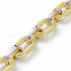 手作りの不透明アクリルアズキチェーン  ccbプラスチッククイックリンクコネクター付き  きいろ  31.5x19.5x5.5mm  24.5x15.5x6.5mm  39.37インチ（1m）/連&nbsp;AJEW-JB00890-05
