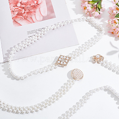 3個 3スタイル プラスチックパール編み込みストレッチチェーンベルト  シャツドレスの装飾用の金色の鉄の留め金が付いたウエストベルト  平丸&花&長方形  ゴールドカラー  26-1/8~27インチ（66.5~68.5cm）  1個/スタイル&nbsp;AJEW-WR0002-22