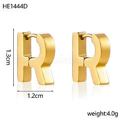 304ステンレススチールフープピアス  文字r  イオンプレーティング（ip）  14KGP本金メッキ  13x12mm&nbsp;STAS-OY016-79G