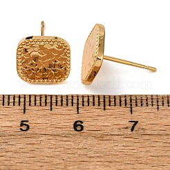 真鍮製スタンドピアス  ニッケルフリー  18KGP本金メッキ  正方形  10x10mm&nbsp;EJEW-F384-17G-02