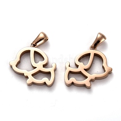 イオンプレーティング（IP）304ステンレスペンダント  手動研磨  中空  犬  ローズゴールド  20x20x3mm  穴：6x2.5mm&nbsp;STAS-Z006-14RG