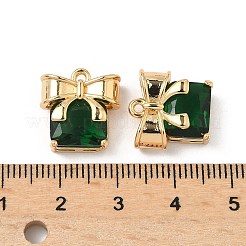 真鍮製マイクロパヴェキュービックジルコニアペンダント  ニッケルフリー  ちょう結びのチャーム  18KGP本金メッキ  ミックスカラー  14.5x14x6.5mm  穴：1.4mm&nbsp;KK-S531-09G