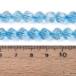 クラックル透明ガラスビーズ連売り  ツイスト  多面カット  ライトスカイブルー  7~7.5x7~8x7~8mm  穴：1.2~1.4mm  約51~53個/連  14.57~15.35インチ（37~39cm）&nbsp;GLAA-N068-02A-03