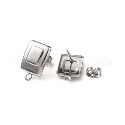 変色しない304ステンレススチールスタッドピアス金具  水平ループ付き  長方形  ステンレス鋼色  16x10mm  穴：1.4mm  ピン：0.8mm&nbsp;STAS-K254-01P