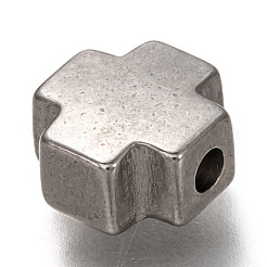 変色しない304ステンレススチールビーズ  クロス  ステンレス鋼色  10.5x10.5x5.5mm  穴：2.5mm&nbsp;STAS-P261-14P