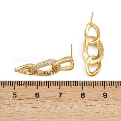 真鍮製 マイクロパヴェ キュービックジルコニア スタッドピアス 女性用  カーブチェーンダングルピアス  18KGP本金メッキ  27x10.5mm&nbsp;EJEW-K312-02G