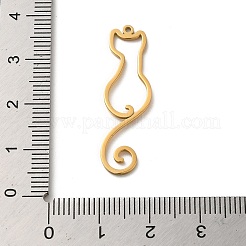 304ステンレスペンダント  レーザー切断  中空の猫のチャーム  18KGP本金メッキ  33x10x1mm  穴：1.2mm&nbsp;STAS-O005-09G