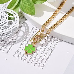 女性のための真鍮チェーン付き合金エナメル クローバー ペンダント ネックレス  ゴールドカラー  16.54インチ（42cm）&nbsp;NJEW-JN04087