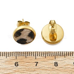 女性用304ステンレススチールスタッドピアス  イオンプレーティング（ip）  PUレザーファー付き  フラットラウンド  14KGP本金メッキ  12mm&nbsp;EJEW-K268-14G