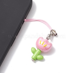 花柄アクリル携帯ストラップ  ナイロンストラップ付き  ミックスカラー  9cm&nbsp;HJEW-JM01883