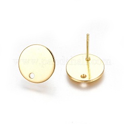 304ステンレススチールスタッドピアス金具  平板付  フラットラウンド  ゴールドカラー  12x11mm  穴：1.5mm  ピン：0.8mm&nbsp;STAS-P227-43G