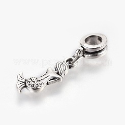 合金ヨーロッパダングルチャーム  大穴ビーズ  人魚の形  アンティークシルバー  33mm  ペンダント：20x9x2.5mm  穴：5mm&nbsp;PALLOY-JF00367