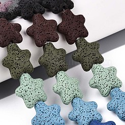 天然溶岩岩ビーズ連売り  染め  スター  ミックスカラー  21~22x20~21x8~9mm  穴：1.4~1.5mm  約21個/連  16.54インチ（42cm）&nbsp;G-N257-23A-01