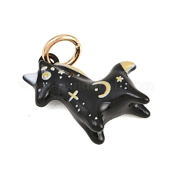 スプレープリント真鍮製ペンダント  馬のチャーム  丸カン付き  ゴールドカラー  ブラック  16~16.5x15x5.5mm  穴：4mm&nbsp;KK-D256-02B