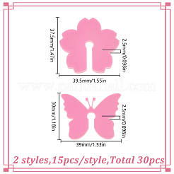 Hobbiesay 2袋 花と蝶のアクリルワイングラスチャーム  淡いバイオレットレッド  30~37.5x39~39.5x2.5mm  15個/袋  1バッグ/スタイル&nbsp;OACR-HY0001-23B