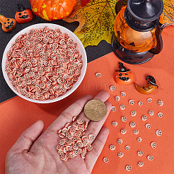 ハロウィーンをテーマにした手作りポリマー粘土のカボション  カボチャ  サンゴ  6~7x6~7x0.3mm  約3035個/セット&nbsp;CLAY-SC0002-01